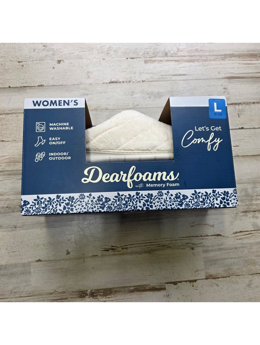 Dearfoams Women's Large 9-10 Memory Foam Indoor/Outdoor Slippers - Cream